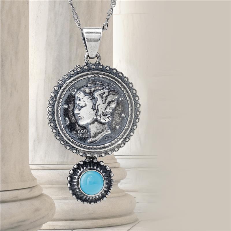 Mercury Dime & Sleeping Beauty Turquoise Pendant