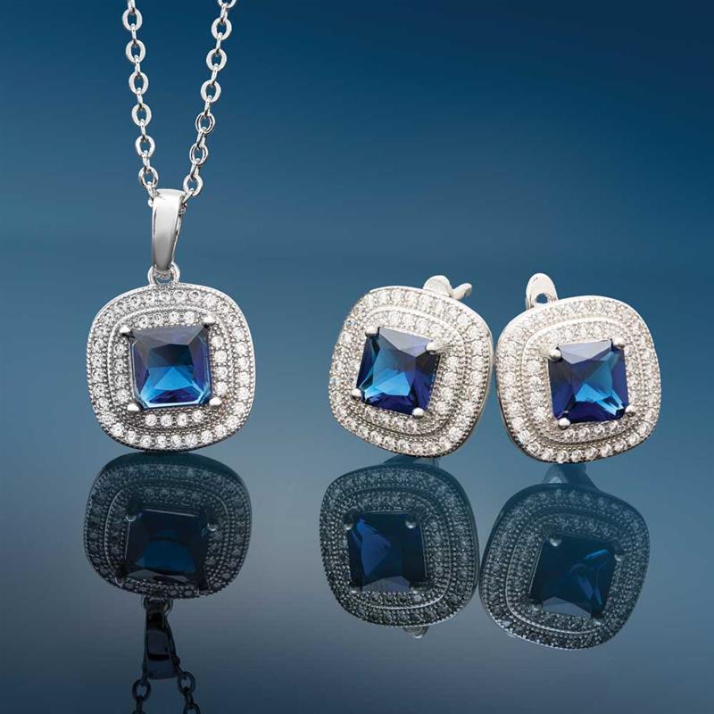 Sapphire Blue Princess Necklace and Earrings