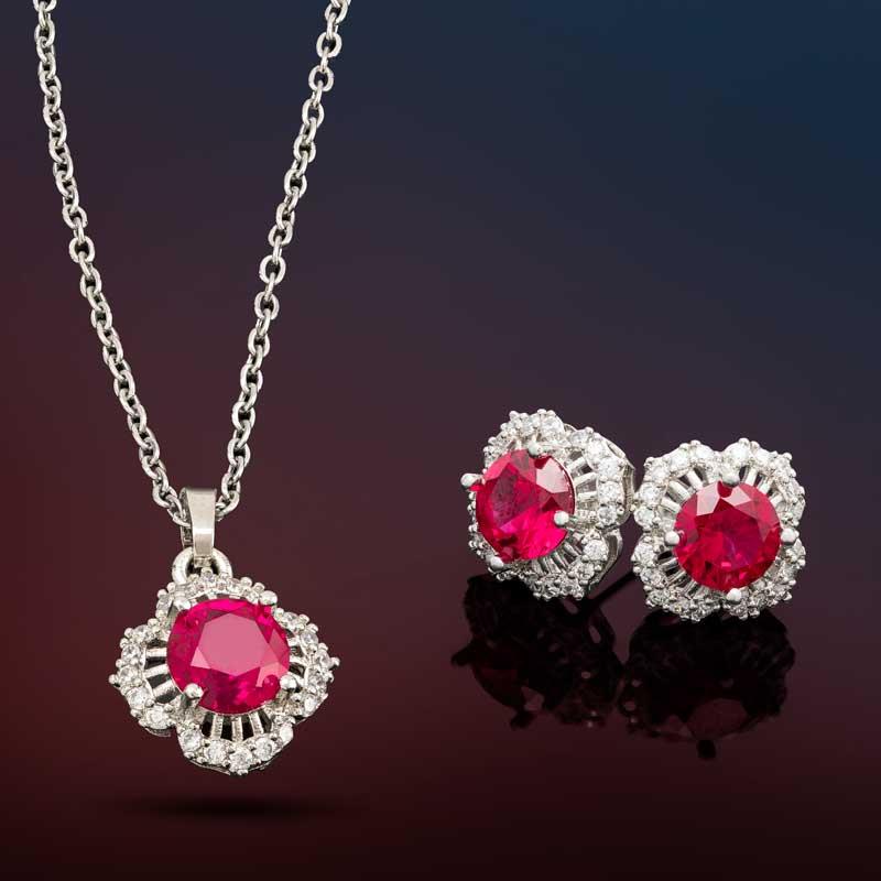 Decent Design Bridal Ruby Necklace with Earrings - Gleam Jewels