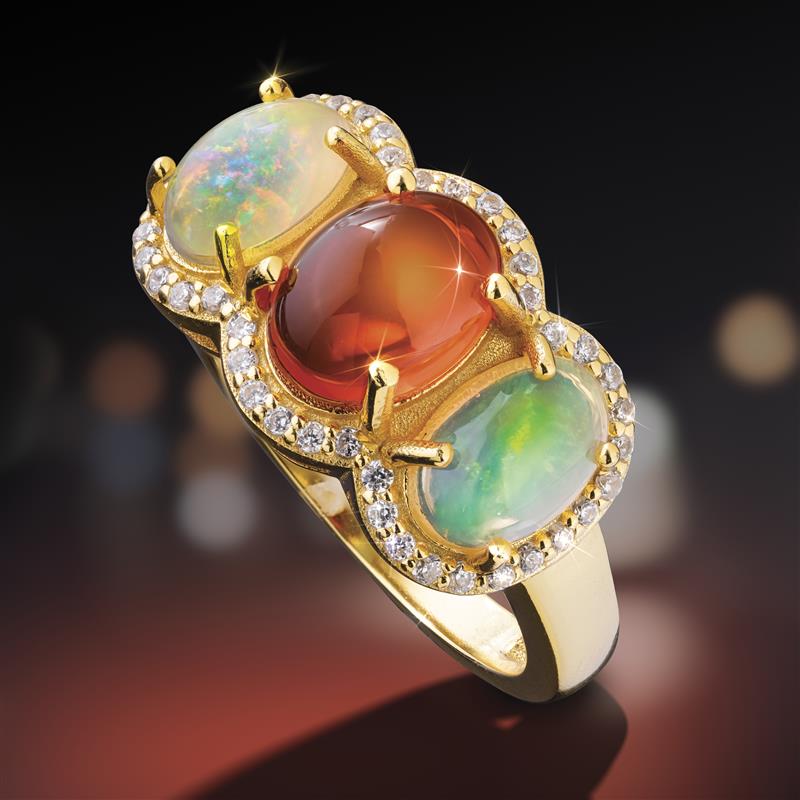 Rainbows on Fire Opal Ring & Earrings