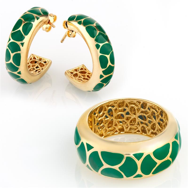 Venetian Green Enamel Ring & Earrings