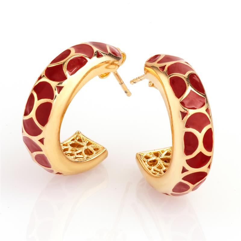 Venetian Red Enamel Ring & Earrings