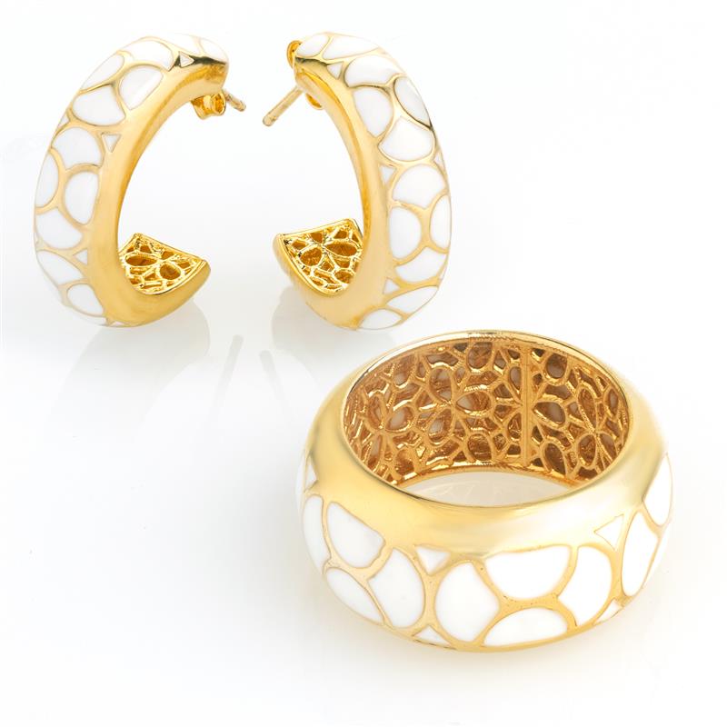 Venetian White Enamel Ring & Earrings