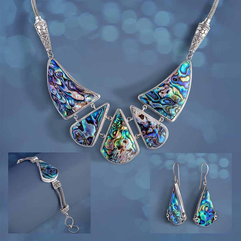 Sterling Silver Abalone Necklace, Bracelet and Earring set