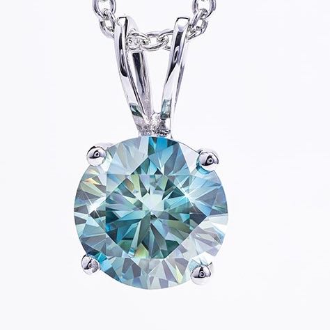 14K White Gold Blue Moissanite Necklace