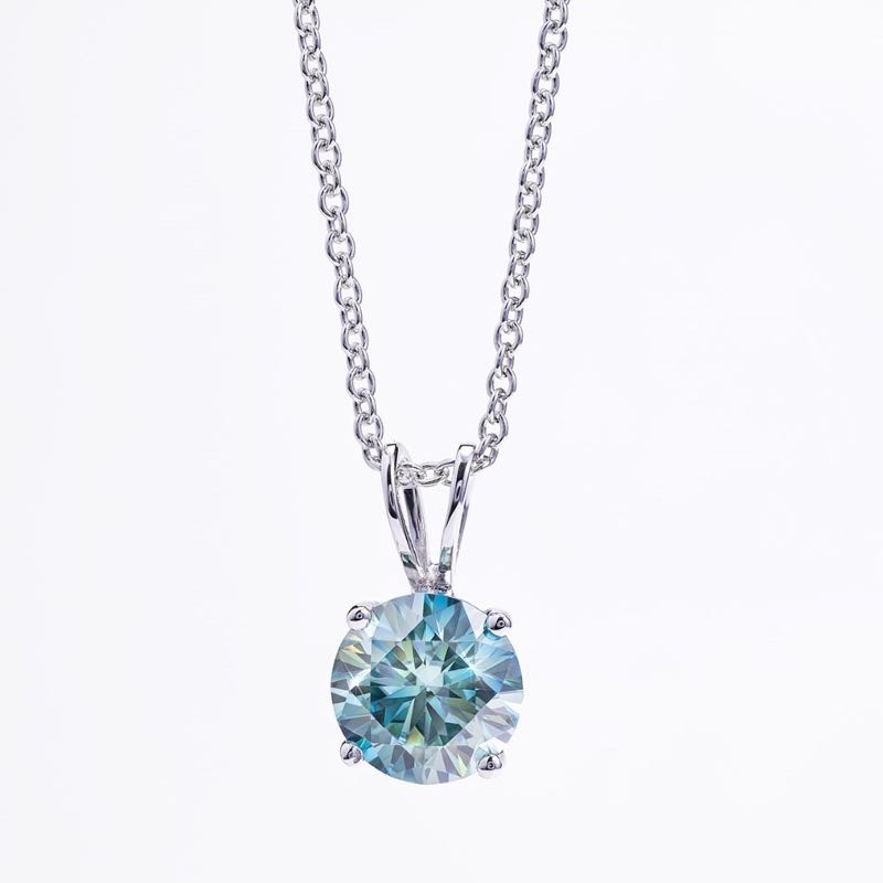 14K White Gold Blue Moissanite Necklace