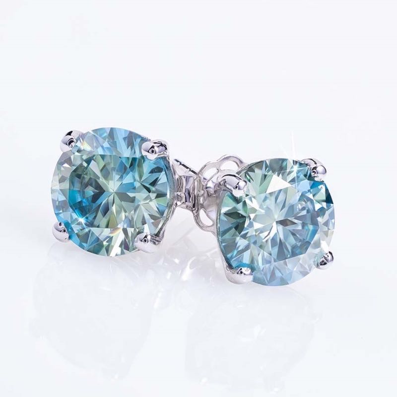 14K White Gold Blue Moissanite Earrings