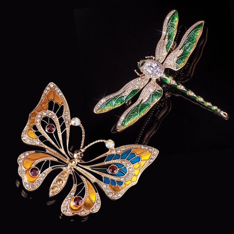 Dragonfly and Butterfly Brooches (set of 2)