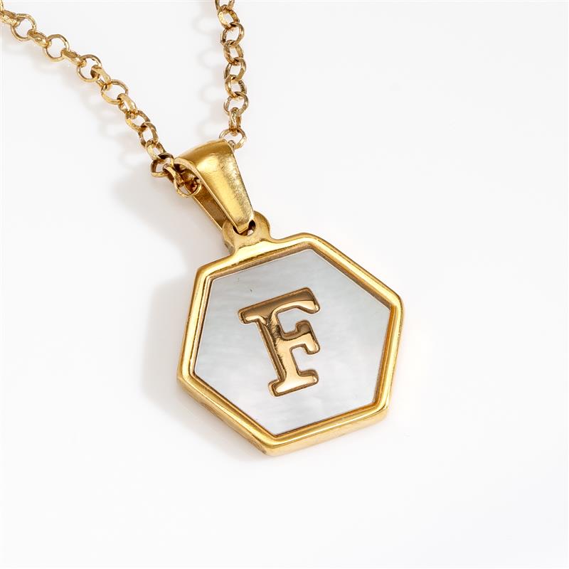 Mother-of-Pearl Gold Initial Pendant (Letter F)