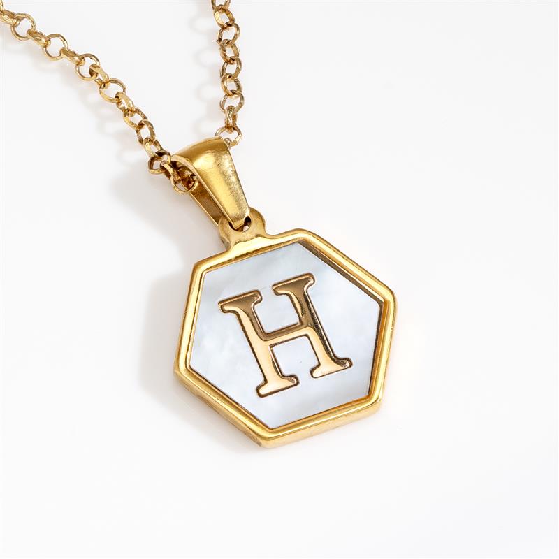 Mother-of-Pearl Gold Initial Pendant & Chain (Letter H)