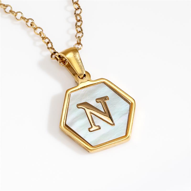 Mother-of-Pearl Gold Initial Pendant (Letter N)