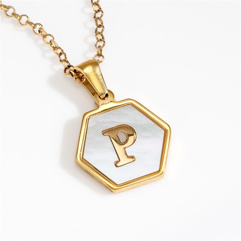 Mother-of-Pearl Gold Initial Pendant & Chain (Letter P)