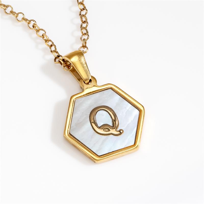 Mother-of-Pearl Gold Initial Pendant (Letter Q)
