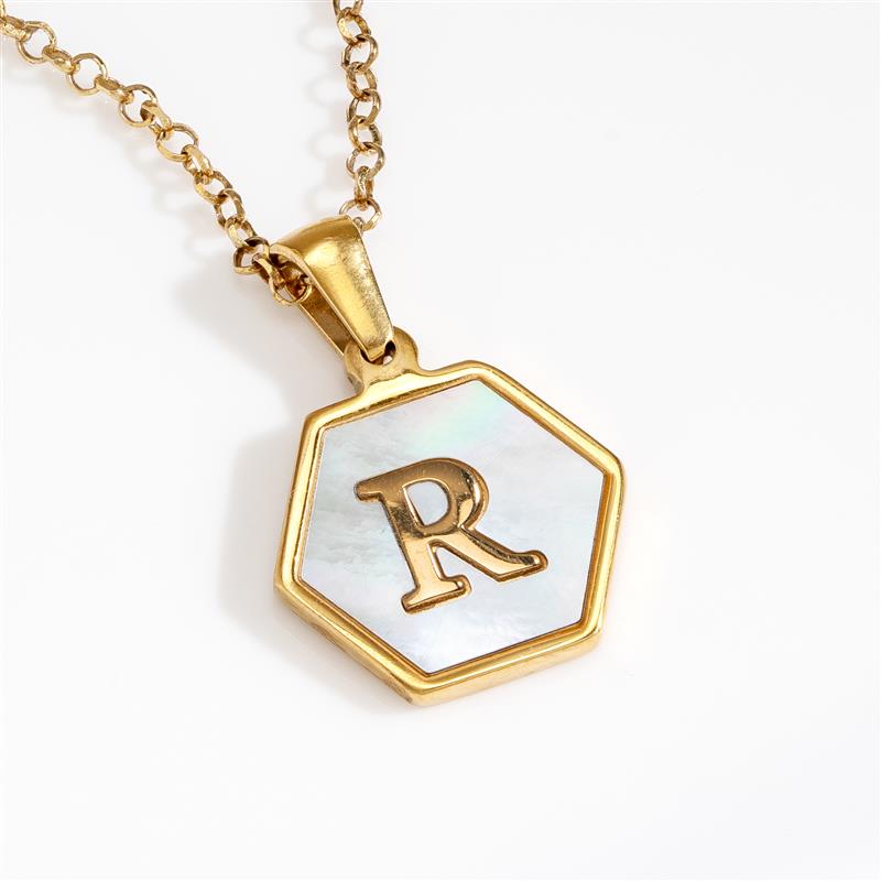 Mother-of-Pearl Gold Initial Pendant (Letter R)
