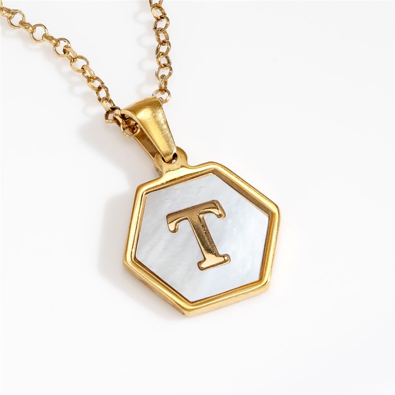 Mother-of-Pearl Gold Initial Pendant (Letter T)