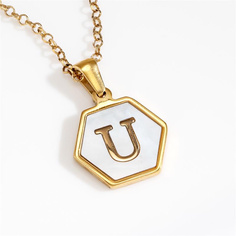 Mother-of-Pearl Gold Initial Pendant (Letter U)