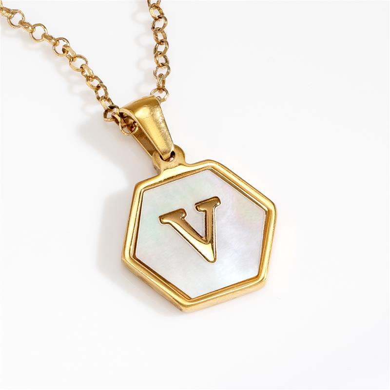 Mother-of-Pearl Gold Initial Pendant (Letter V)