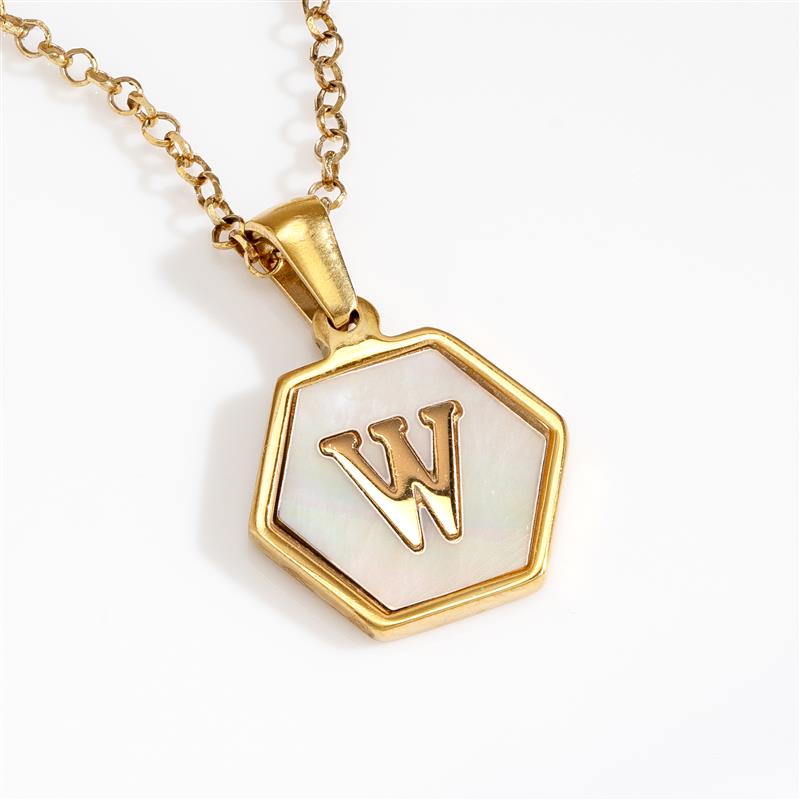 Mother-of-Pearl Gold Initial Pendant (Letter W)