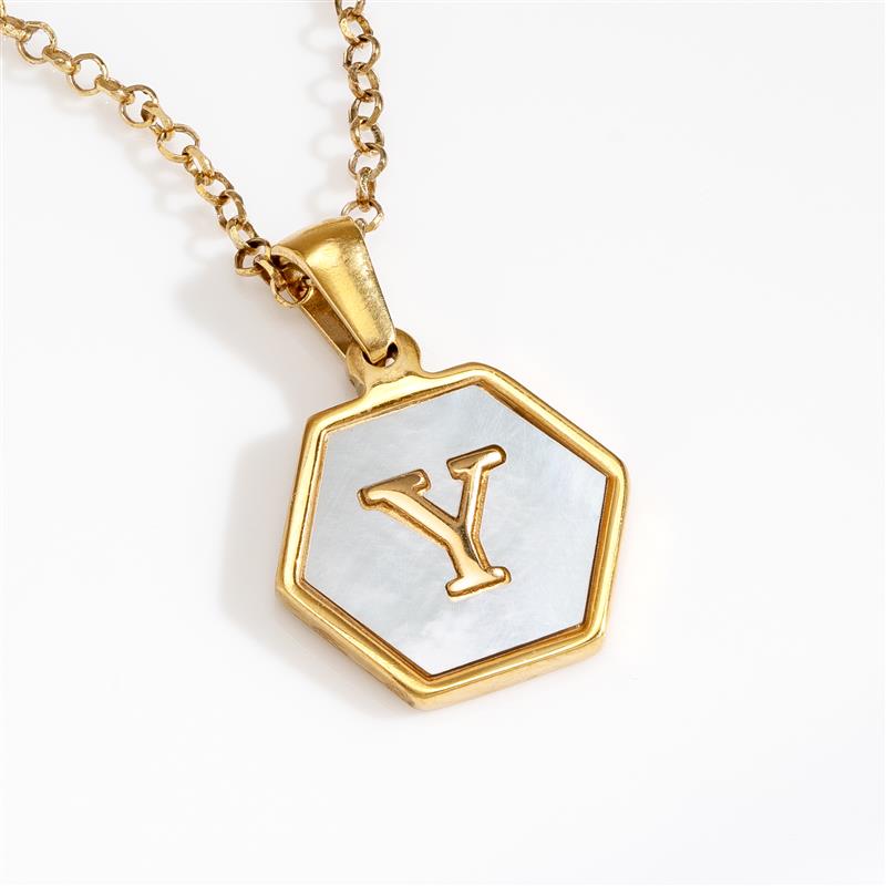 Mother-of-Pearl Gold Initial Pendant (Letter Y)
