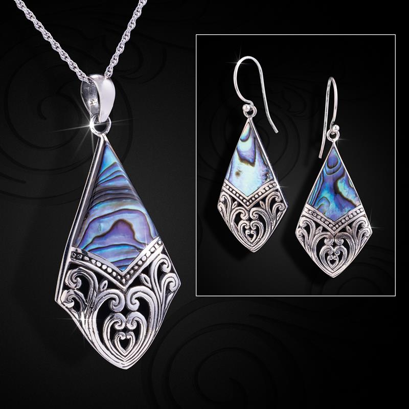 Galaxy of the Sea Pendant, Chain and Earrings