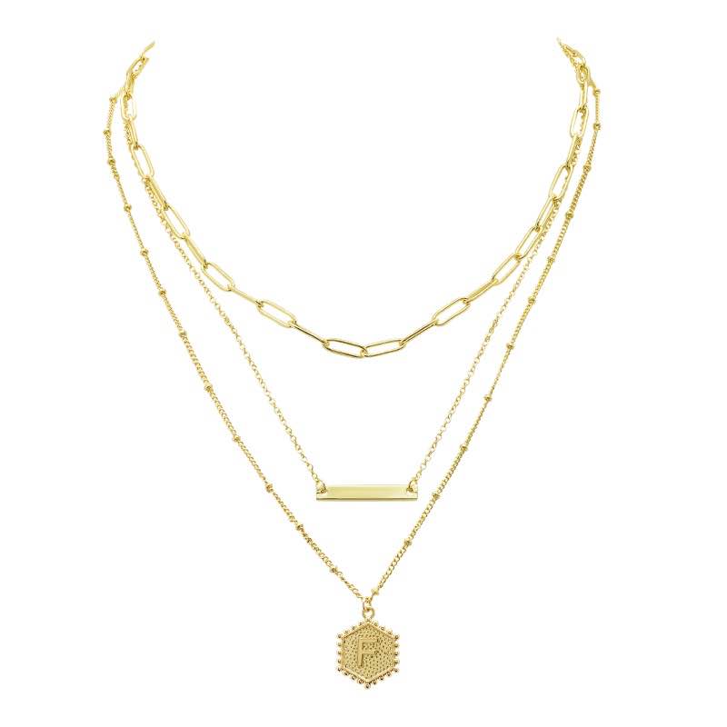 Gold-Finished 3-Layer Initial Necklace (F)