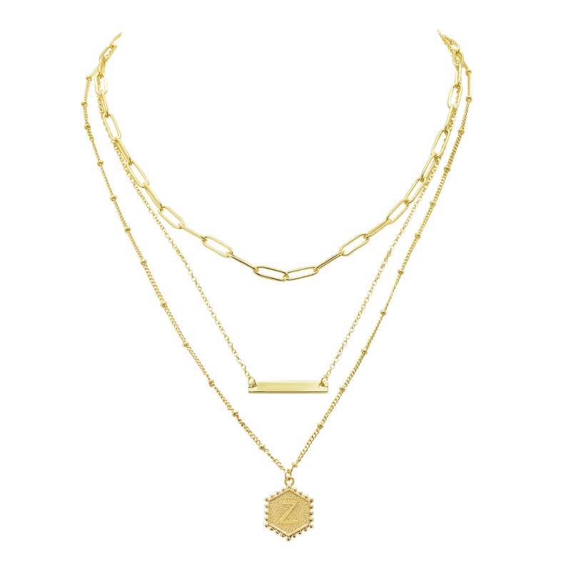 Gold-Finished 3-Layer Initial Necklace (Z)
