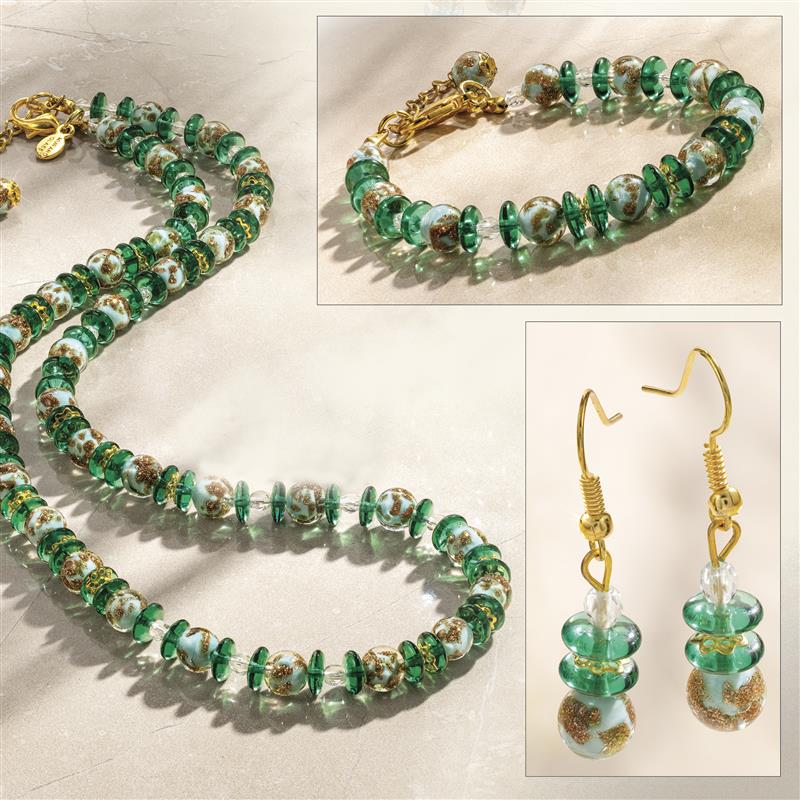 Summer Breeze Green Murano Necklace, Bracelet & Earrings