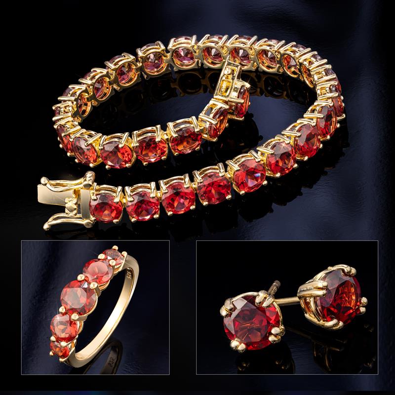 Cognac Garnet Bracelet, Earrings, & Ring