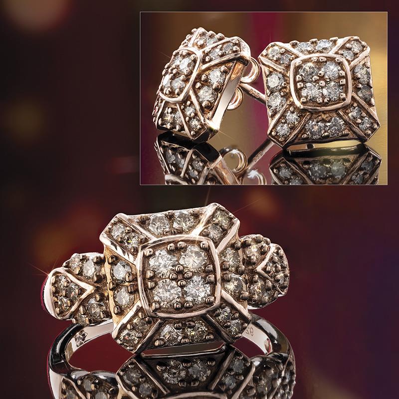 Fizzy Champagne Diamond Ring & Earrings