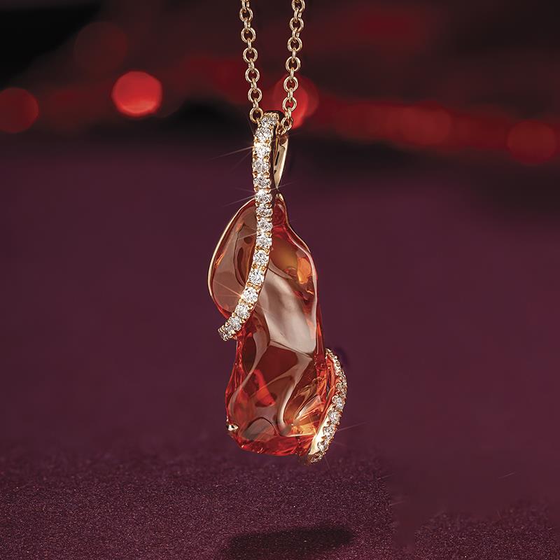 18K Rose Gold Freeform Fire Opal and Diamond Necklace