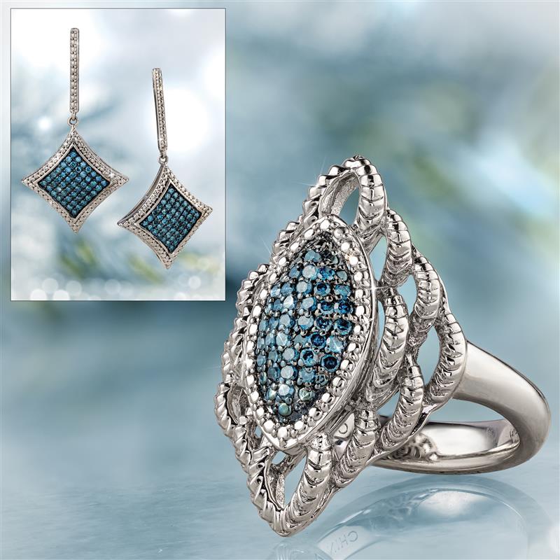 Beckon Blue Diamond Ring & Earrings
