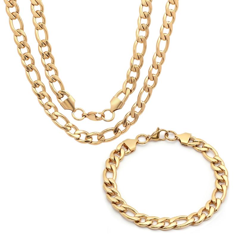 Men's Figaro Necklace and Bracelet (Gold-finished)
