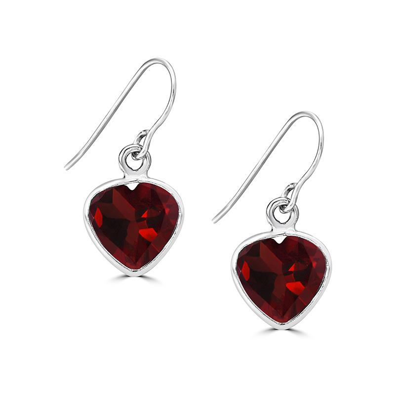 Garnet Heart Drop Earrings