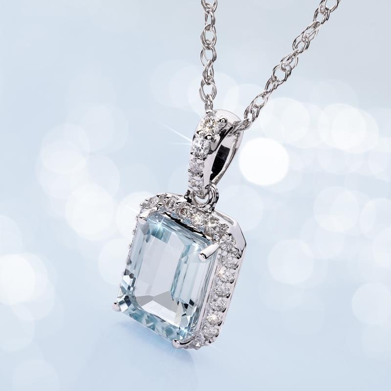 14K White Gold Aquamarine & Diamond Necklace