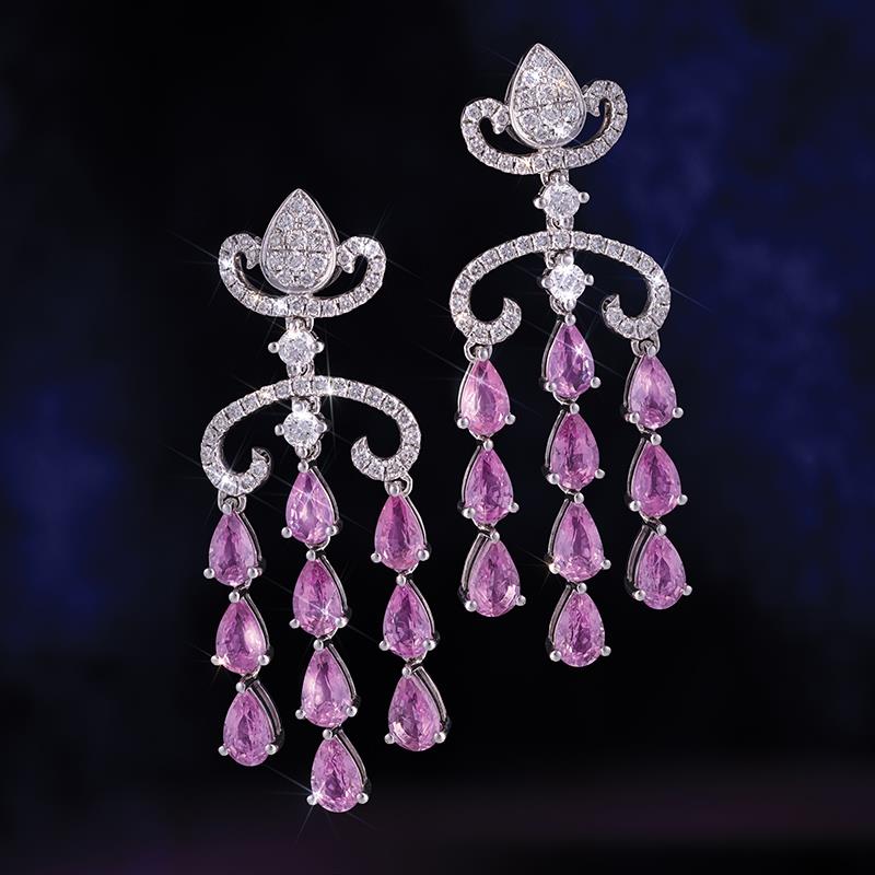 14k White Gold Pink Sapphire & Diamond Earrings (5.6 ctw)