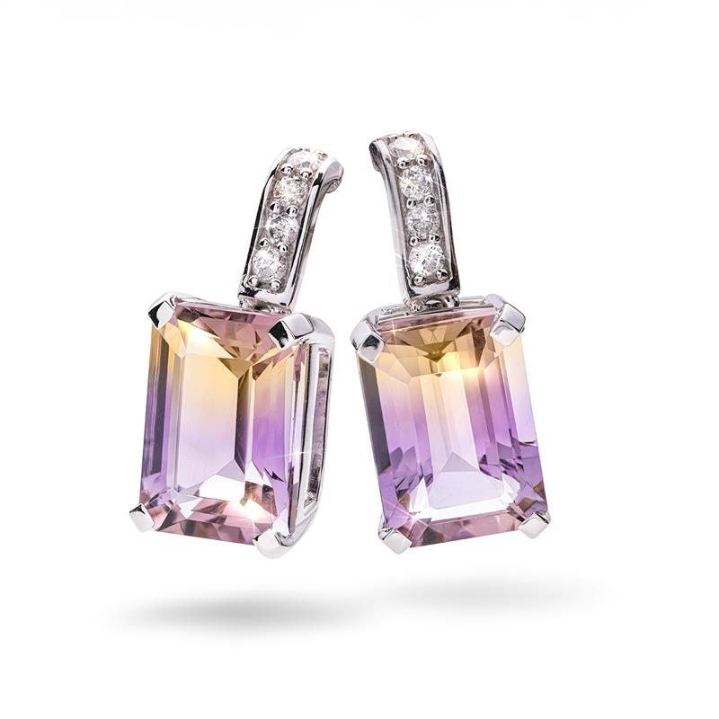 14K White Gold Ametrine & Diamond Earrings