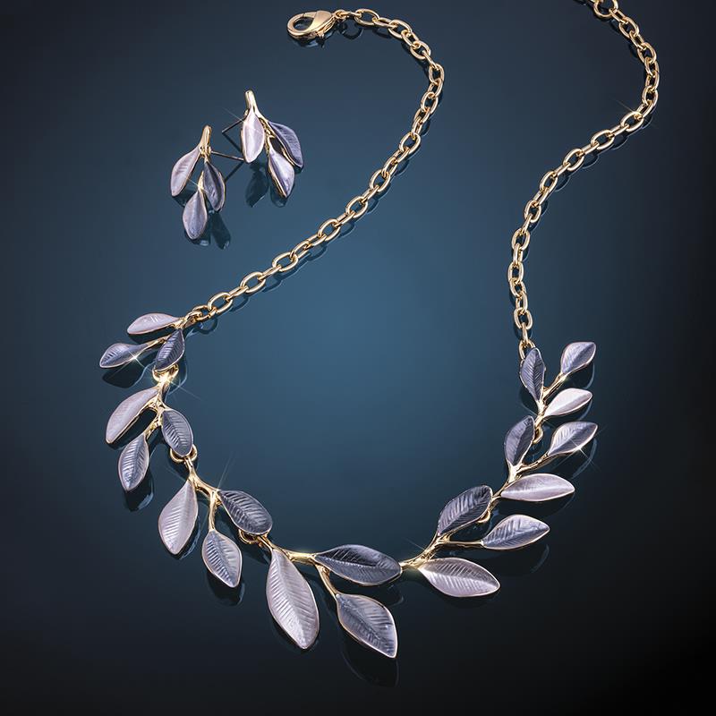 Olive Branch Necklace & Earrings Set (gold-finished)