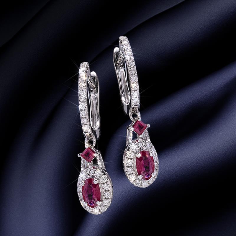 14K White Gold Ruby and Diamond Earrings