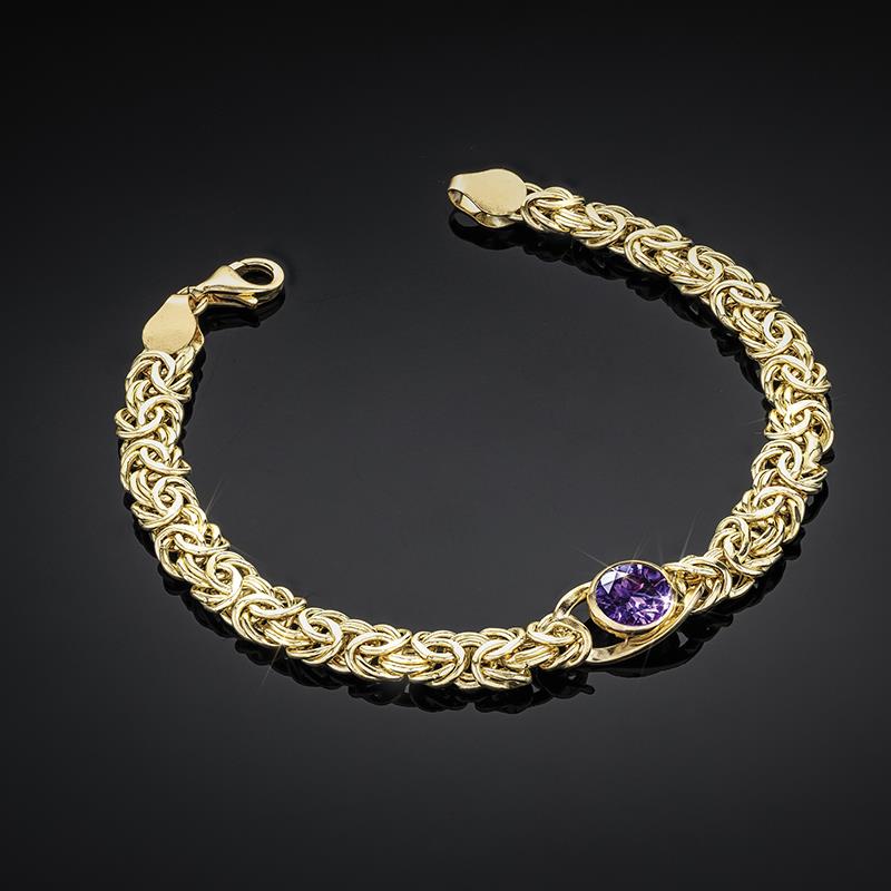 14k Yellow Gold Amethyst  Byzantine Bracelet