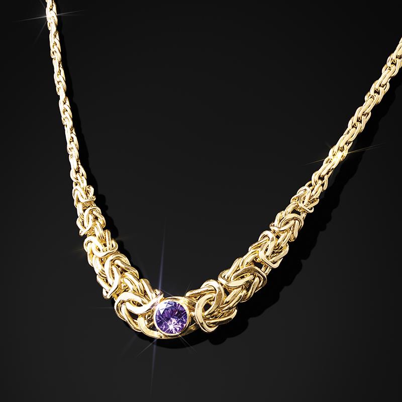 14k Yellow Gold Amethyst Byzantine Necklace