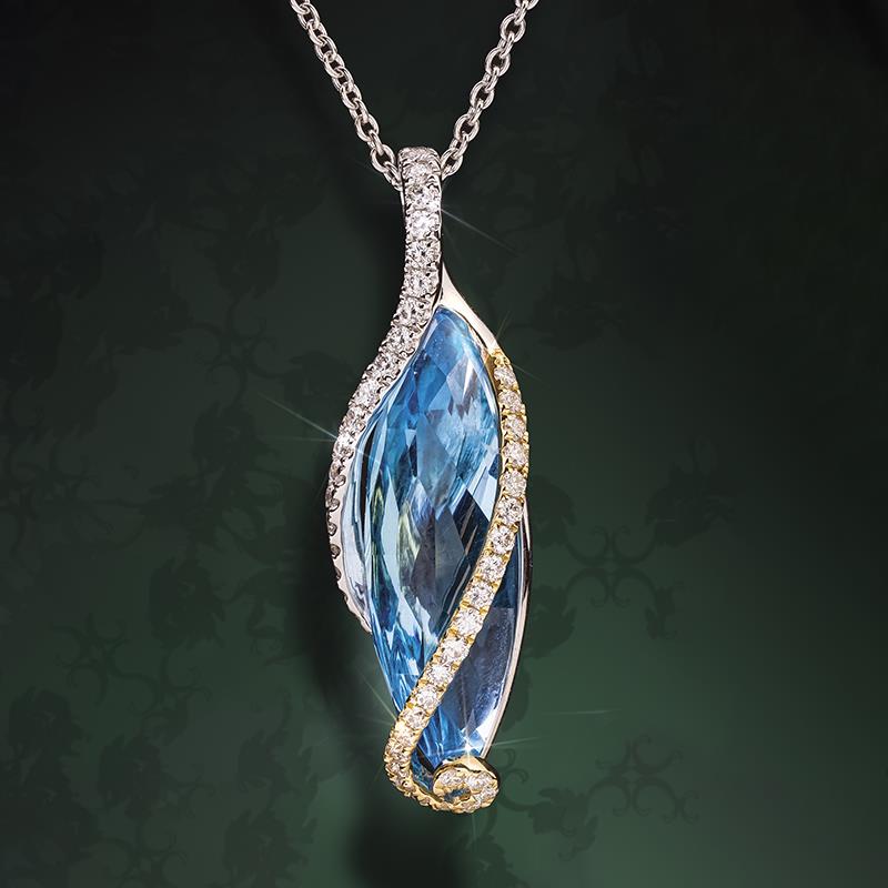 14k Two Tone Gold Marquise Cut Necklace (Blue Topaz & Diamond)