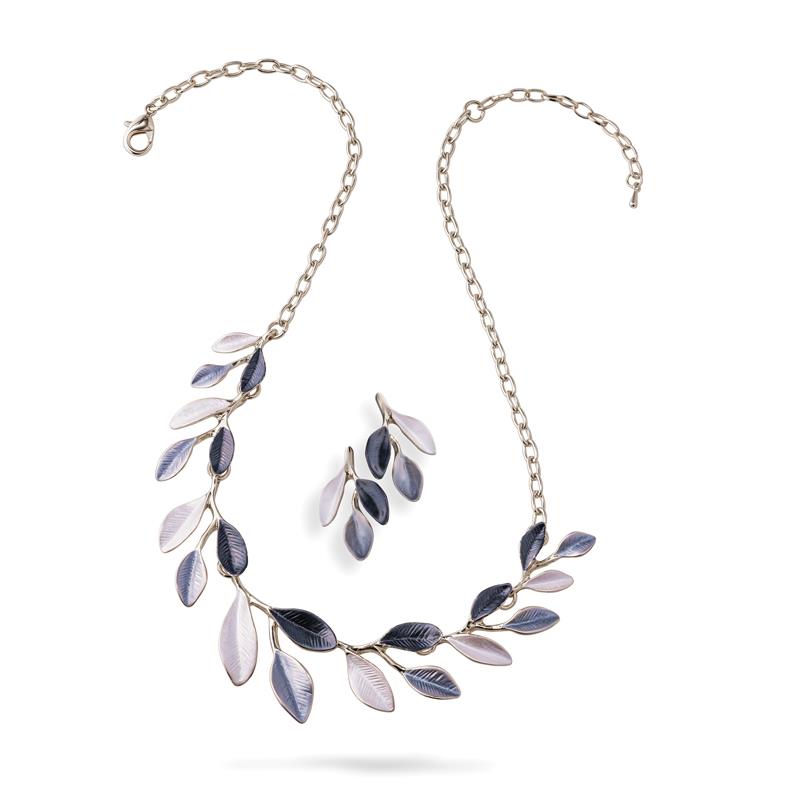 Olive Branch Necklace & Earrings (silver-finished)