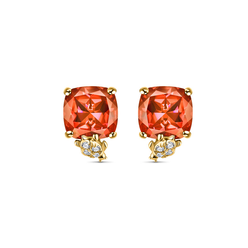 14K Yellow Gold Fire Opal and Diamonds Earrings