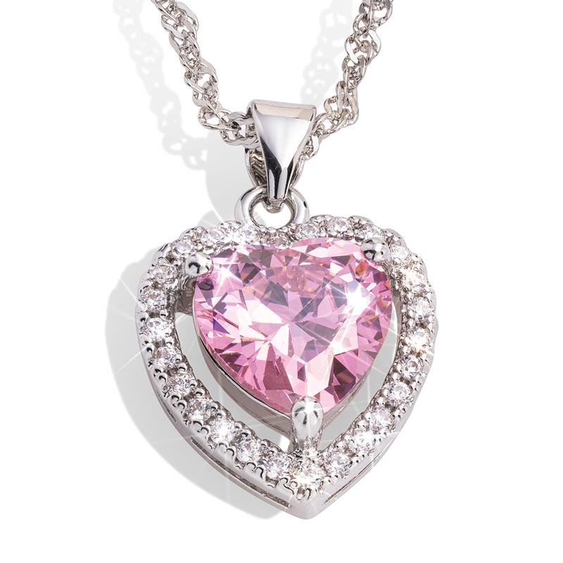 Pink Heart Pendant & Chain
