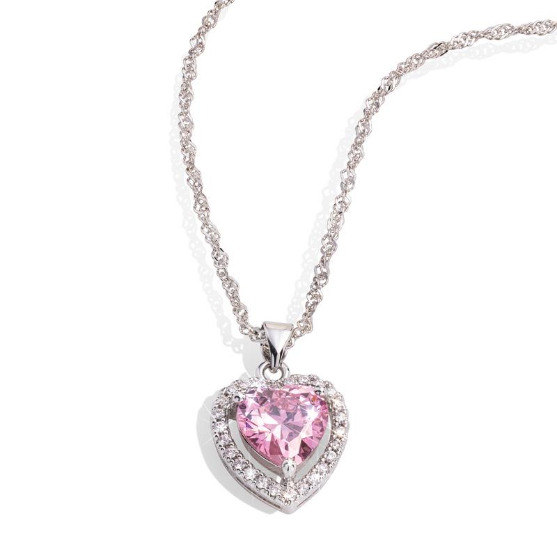 Pink Heart Pendant & Chain