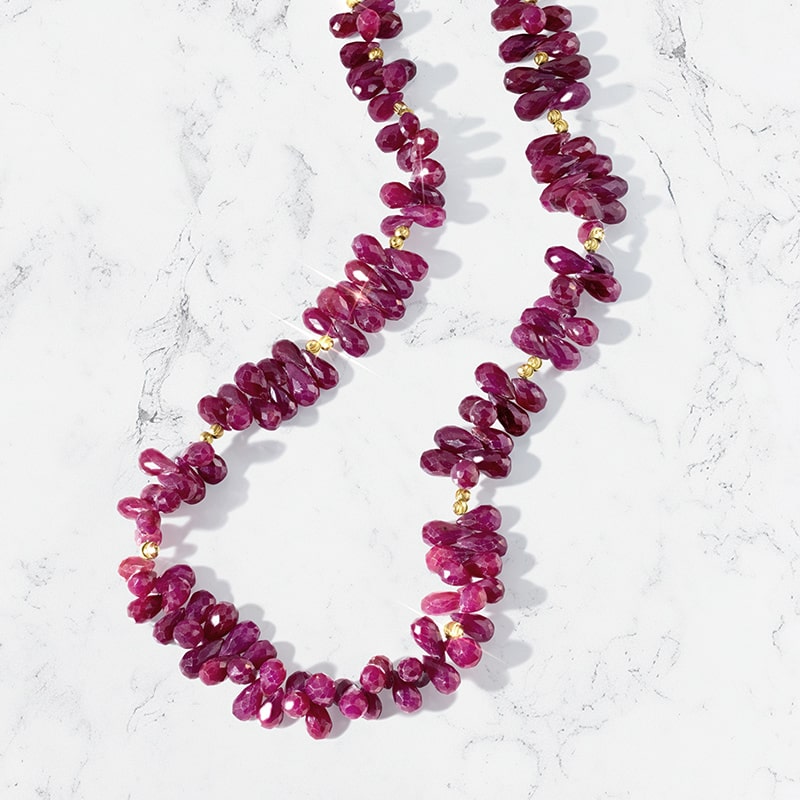 Natural Ruby Briolette Necklace, Bracelet and Earrings