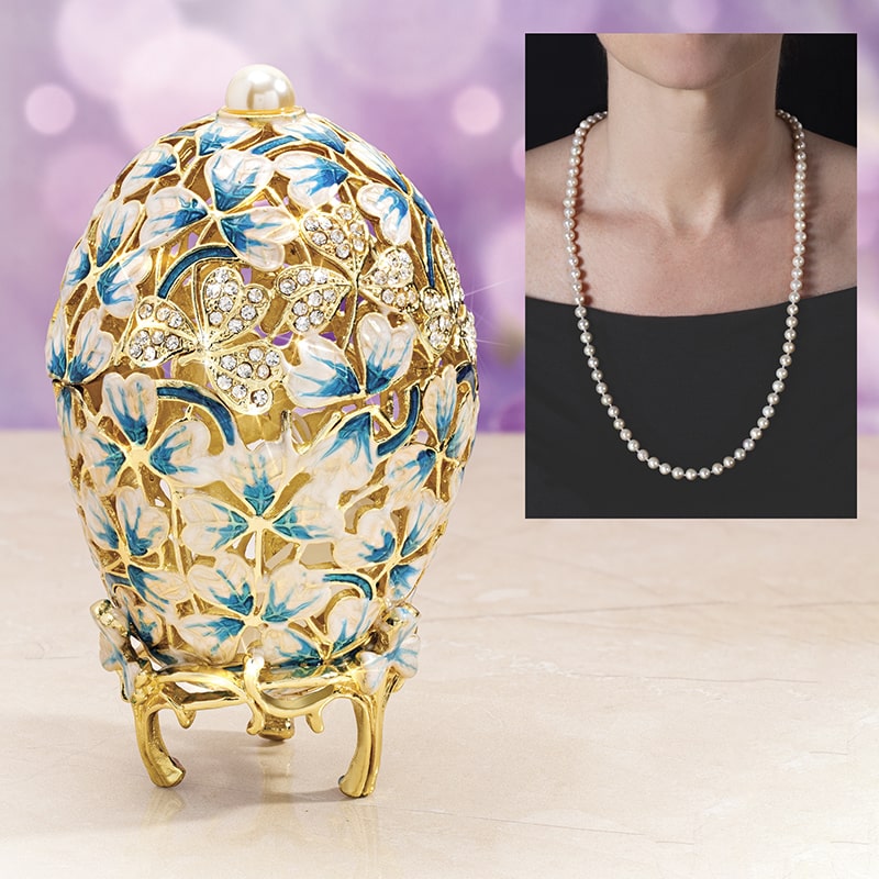 Azure Floral Egg plus FREE Mitsuko Organic Cultured Pearl Necklace
