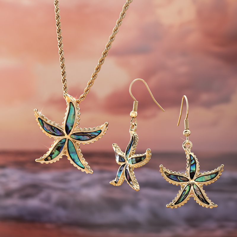 Abalone Starfish Necklace & Earrings Set