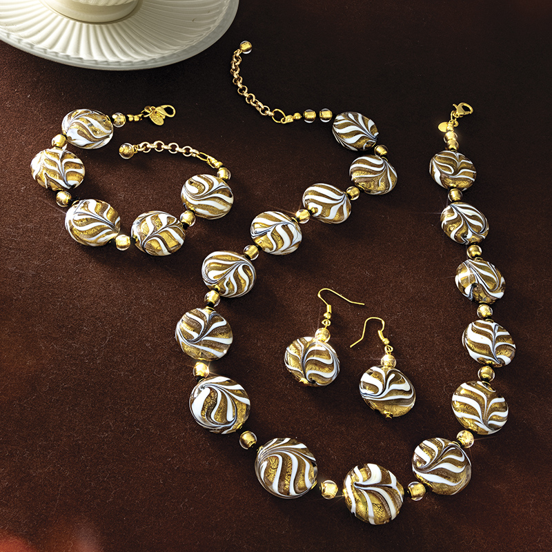 Murano Latte Necklace, Bracelet and Earring Set