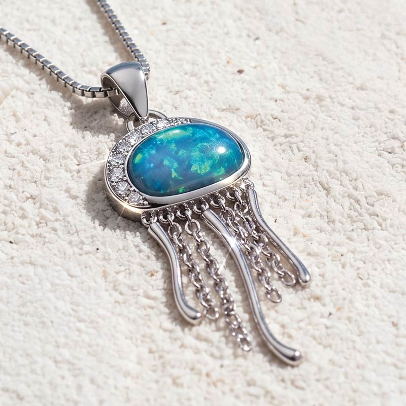 Caribbean Blue Opal Necklace (Jellyfish)